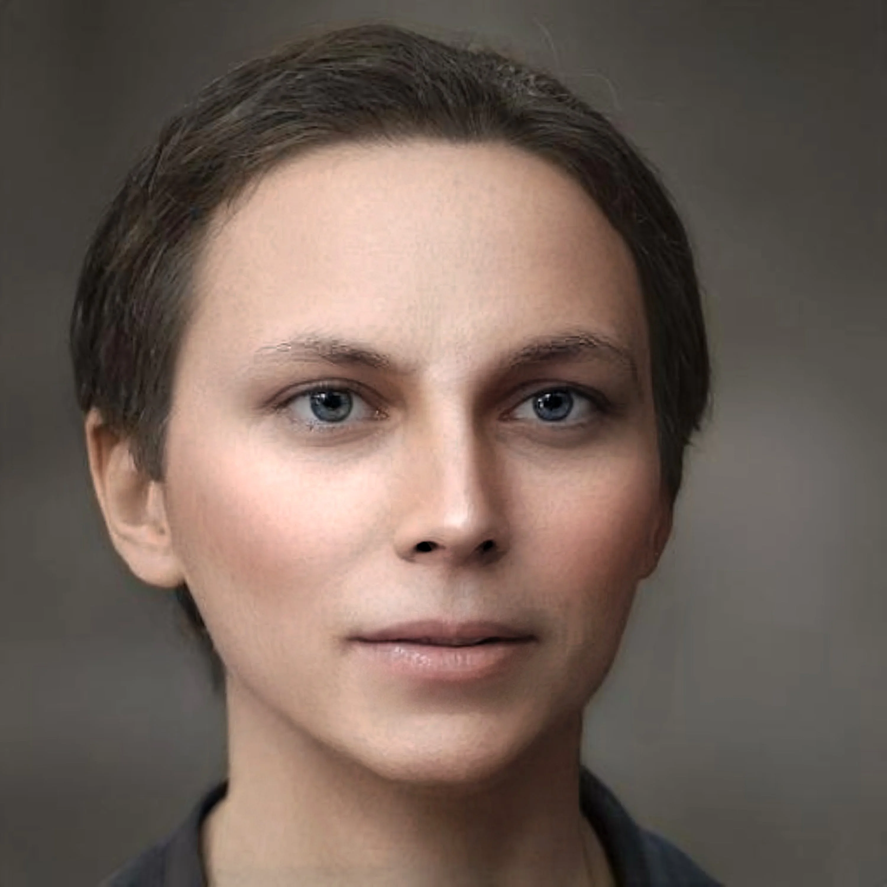 An AI generated portrait based on AI portraits of her parents and on the authentic portrait of her brother